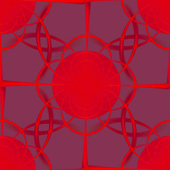 Fototapete - Seamless abstract pattern. Grate with circles in the corners of the cell. Fractal generated by competrom. Black background, red circles. The color of live coral.