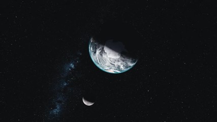 Wall Mural - earth moon orbit dark outer space constellation. amazing rotate planet shade surface milky way. nebu