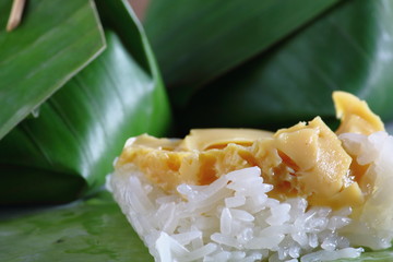 Poster - Sticky rice with steamed custard in thai food