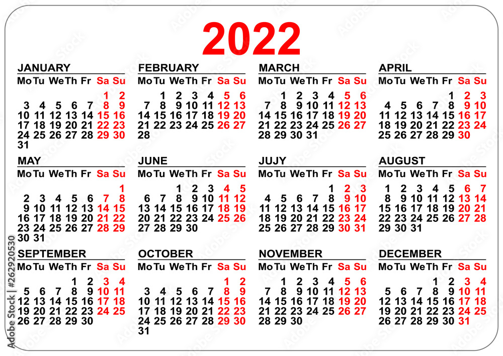 Office pocket calendar 2022  year template horizontal 
