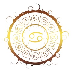 Wall Mural - Astrological symbols in the circle. Golden metallic gradient. Cancer sign