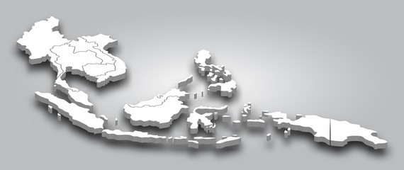 Wall Mural - 3D map Southeast asia with perspective view on gray color gradient background . Vector .