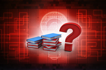 Poster - 3d rendering Books with Question mark Symbol