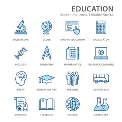 Education flat line icon set. Vector illustration. Editable stroke.