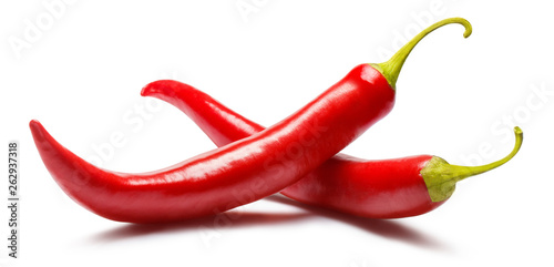 Fotomural Two red chili peppers, isolated on white background