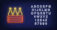 Neon Icon Of Box With Bottles