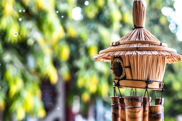 Bamboo wind chime on a rainy day