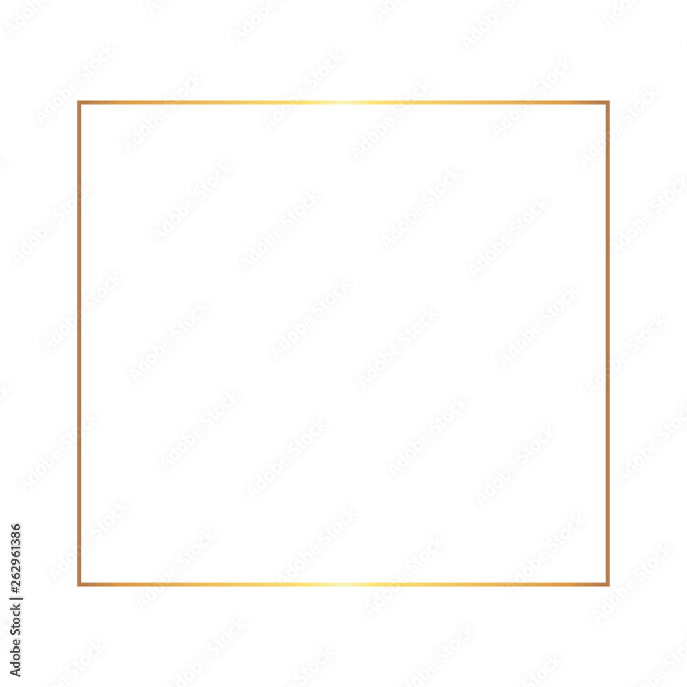 Golden thin square frame on the white background. Perfect design for headline, logo and sale banner. Vector - obrazy, fototapety, plakaty 