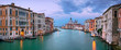Venice, Italy. Panoramic cityscape image of Grand Canal in Venice, with Santa Maria della Salute Basilica in the background, during sunset