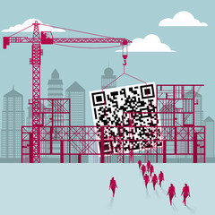 QR Code is under construction.A group of businessmen walked to the building site.