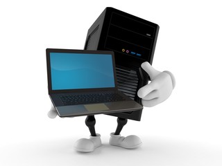 Poster - Computer character holding laptop