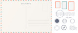 Fototapeta  - Elements for empty postcard back. Postage stamps and imprints. Travel card design set.