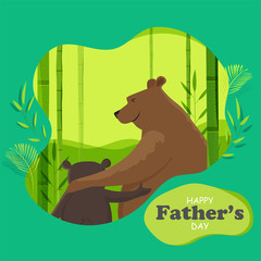 Wall Mural - Bear father and son duo on green nature background for Happy Father's Day celebration concept.