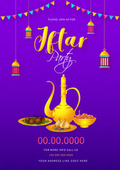 Wall Mural - Illuminated hanging lantern on shiny floral purple background for Iftar Dinner Party poster or banner design. space for your text.