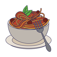 Poster - Spaghetti italian food blue lines