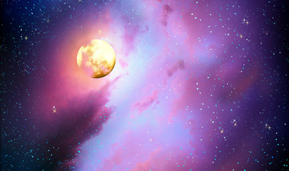 full moon with stars at colorful night sky .