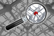 magnifying glass detects an anomaly within molecular structure