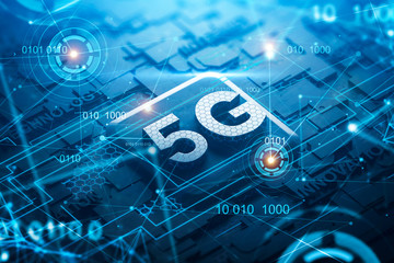 Aufkleber - 5G circuit board with network hologram and HUD