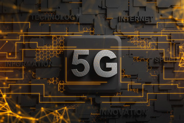 Poster - 5g circuit board with immersive network hologram