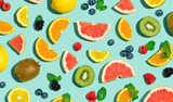 Collection of mixed fruits overhead view flat lay