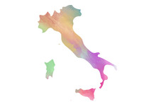 Colorful Watercolor Italy Map On Canvas Background. Digital Painting.