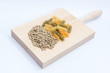 kitchen wooden board with legumes