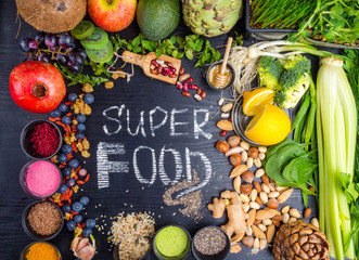 Wall Mural - Super food selection. Various super foods and healthy foods, Detox, Fiber rich food