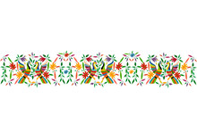 Mexican Traditional Textile Embroidery Style From Tenango City, Hidalgo, Mexico. Template Floral Composition With Birds, Peacock, Colorful Seamless Frame Composition Isolated Or White Background