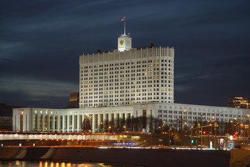 Wall Mural - Moscow cityscape in spring. House of the Government of the Russian Federation (it's translation of the text). It is Russian White House on the Krasnopresnenskaya embankment. 