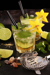 Wall Mural - Lemon Fruit Lime Caipirinha of Brazil on table