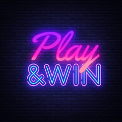 Wall Mural - Play Win neon text vector design template. Gaming neon logo, light banner design element colorful modern design trend, night bright advertising, bright sign. Vector illustration