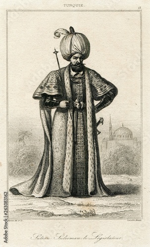 Fotografía Sultan Suleiman Magnificent Ottoman Empire Turkey Turkish Antique Engraving 1840