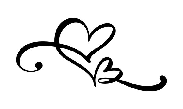 Hand drawn two Heart love sign. Romantic calligraphy vector illustration. Concepn icon symbol for t-shirt, greeting card, poster wedding. Design flat element of valentine day
