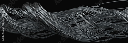 Fotografía twisting steel wires. flowing metal rods on air. 3d illustration