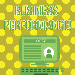 Fototapete - Word writing text Business Perforanalysisce. Business photo showcasing determining how the business can reach better its goals Desktop Computer Mounted on Stand with Online Profile Data on Monitor