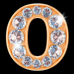 Poster - Golden letter O with diamonds. 3D rendering