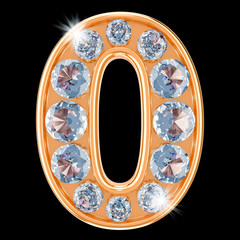 Poster - Golden number 0 with diamonds. 3D rendering