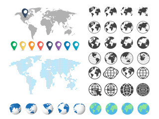 set of globe and world map. big set. vector