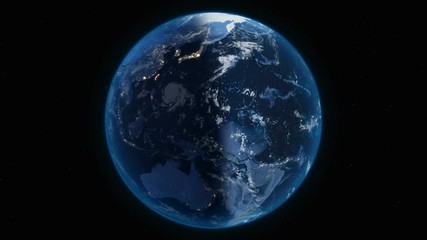 planet earth rotate in deep space, impressive view of continents and night cities in 4k. perfect sea