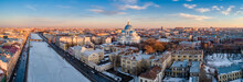 St. Petersburg. River Fontanka. Russia Panorama Of St. Petersburg. Trinity Cathedral In St. Petersburg. Museums Of Cities Of Russia. Channels In St. Petersburg. City From A Height. Russian Federation.