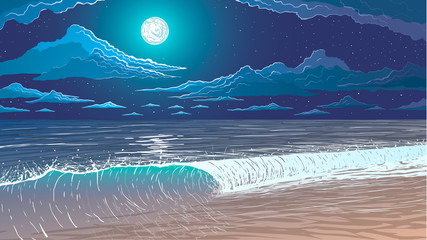 Wall Mural - vector illustration. ocean shore at night