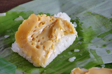 Poster - Sticky rice with steamed custard in thai food