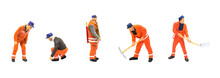 Miniature Figurine Character As Construction Worker Standing And Working In Posture Isolated On White Background.