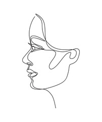 Wall Mural - monochrome one line image of profile of a young woman with short hair. continuous line art.