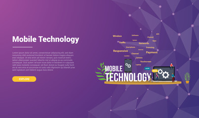 Poster - mobile technology concept for website template landing homepage banner with modern purple violet bac