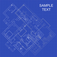 Wall Mural - Detailed architectural floor plans on graph paper. Blueprint vector background. Modern design suburban house.