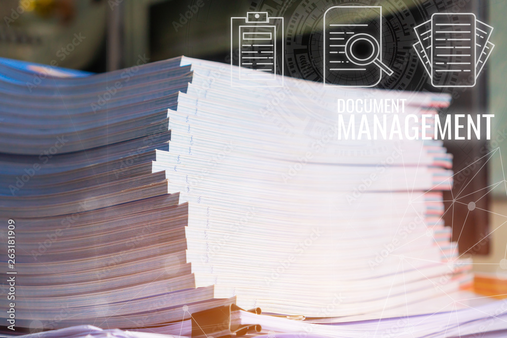 Document management concept: Applicant filing file of pile documents ...