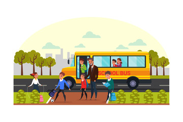 Wall Mural - School bus flat vector illustration