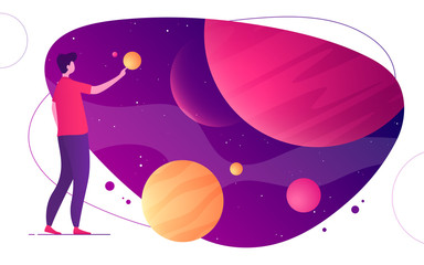 Wall Mural - colorful vector illustration on the topic of space, imagination, exploring, innovation, virtual and 
