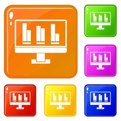 Poster - Business graph at computer screen icons set collection vector 6 color isolated on white background